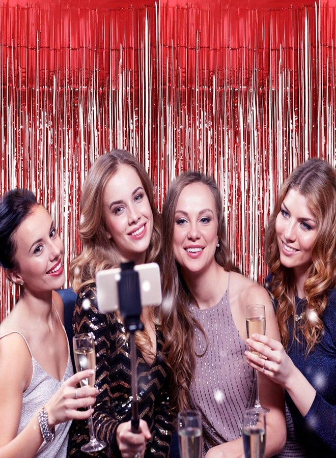 WOLFANO Red Tinsel Curtain, 1 Piece | 6 x 3 ft Long Foil Fringe Curtain | Birthday, Anniversary, Christmas, New Years Party Decoration Supplies - Image 4